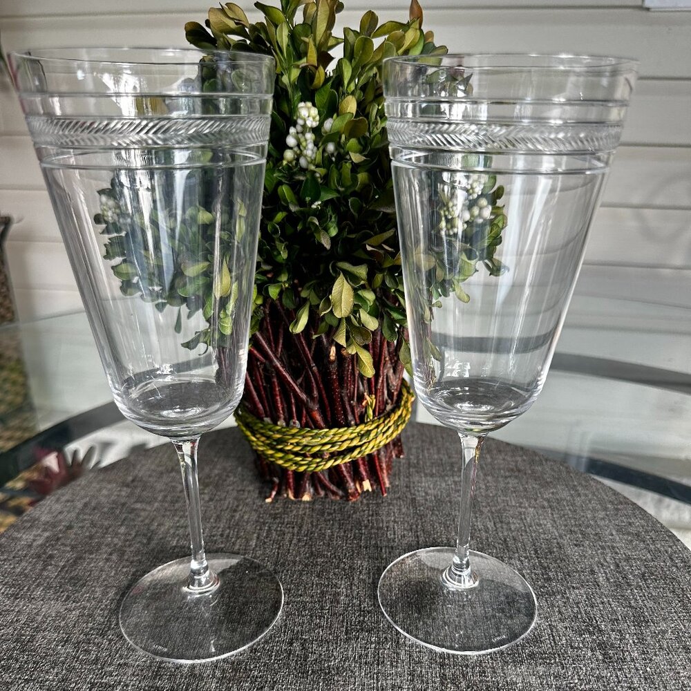 Kate Spade Lenox Crystal Library Stripe Herringbone 12oz Stemmed Glass Set of 2